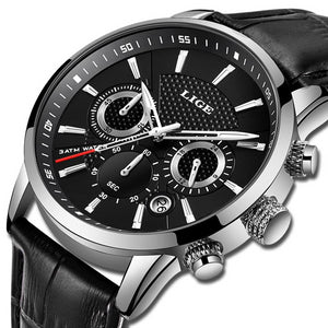 LIGE Mens Watches Top Brand Luxury Leather Casual Quartz